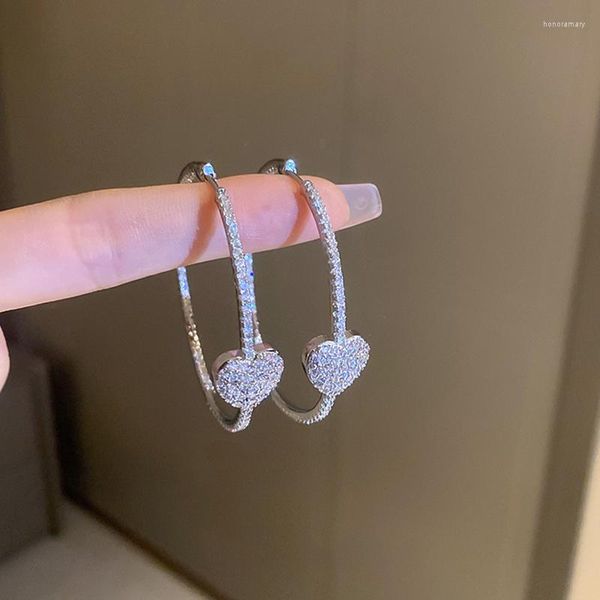 Pendientes de aro Chapado en plata Corazón Cubic Zircon Full Crystal CZ Pendiente para mujer Joyería de fiesta coreana