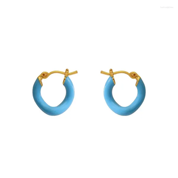 Boucles d'oreilles créoles simples et irrégulières, goutte d'huile bleue, anneau rond, Clip d'oreille, Niche, luxe léger de haute qualité