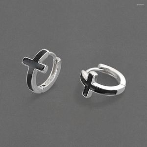 Hoop oorbellen eenvoudige zwarte kruis kleine zilveren kleur voor mannen en vrouwen hiphop punk street sieraden