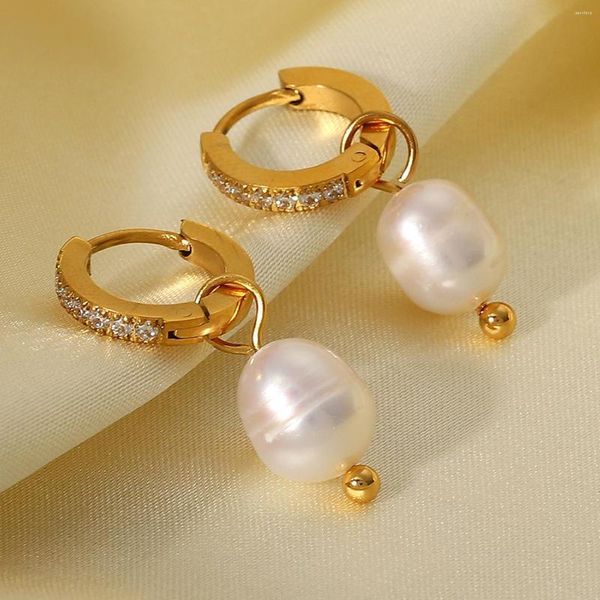 Boucles d'oreilles cerceaux Simple Drop For Women Girls Freshwater Pearl Pendant Sleat Oreing Bringle Piercing Jewelry Christmas Gift