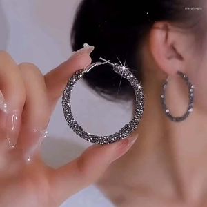 Hoop oorbellen eenvoudige mode zwarte strass voor vrouwen elegante prachtige kristal grote ronde temperament sieraden