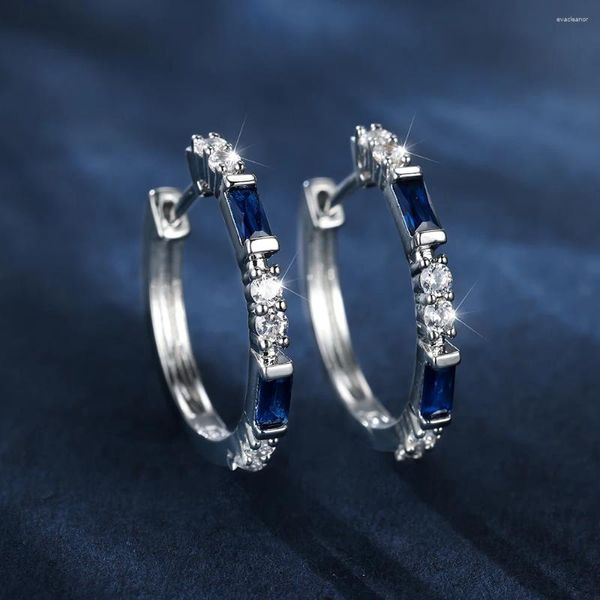 Pendientes de aro sencillos para mujer, piedra verde y azul, fiesta diaria para mujer, Color plateado, banda fina minimalista, joyería CZ de boda