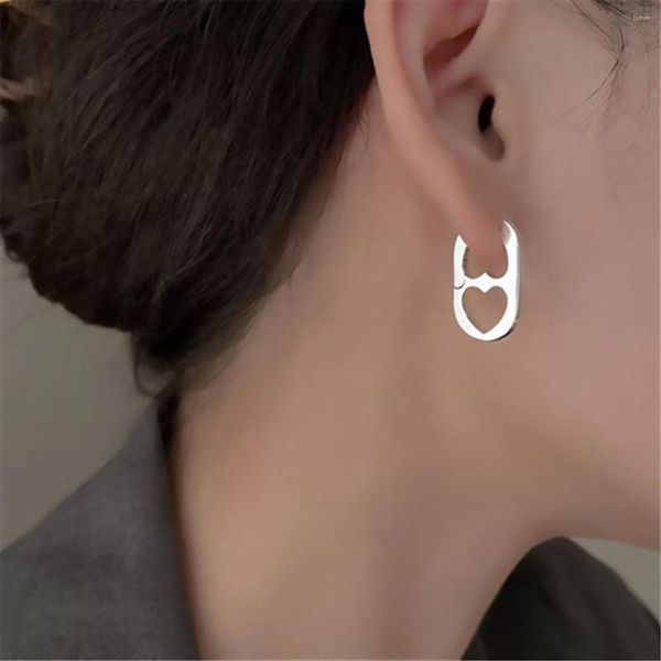 Boucles d'oreilles créoles simples creuses Double cœur pour femmes, accessoires de bijoux géométriques ovales couleur argent carré nez de cochon