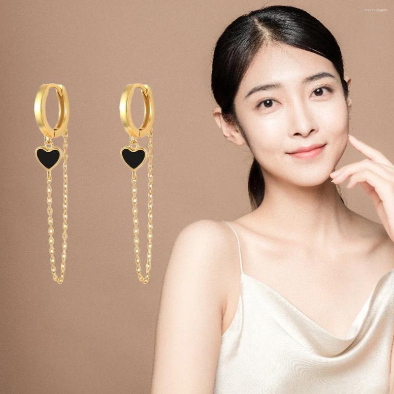 Hoop Earrings Simple Macaron Color INS Chain Style Heart Pendant Drop Earring For Women Party Jewerly Fashion Accessories