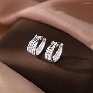 Pendientes de aro estilo simple S925 aguja de plata multicapa Piercing pendiente para mujeres niñas fiesta boda joyería