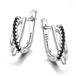 Boucles d'oreilles créoles simples et élégantes pour femmes, noir, blanc, cristal brillant, zircone, accessoires élégants, à porter au quotidien, bijoux tendance