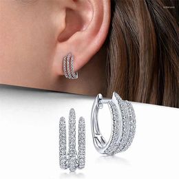 Hoepel Oorbellen Eenvoudige Drie Lijnen Klauw Luxe Kristal Zirconia Mini Cirkel Voor Vrouwen Moderne Mode-sieraden