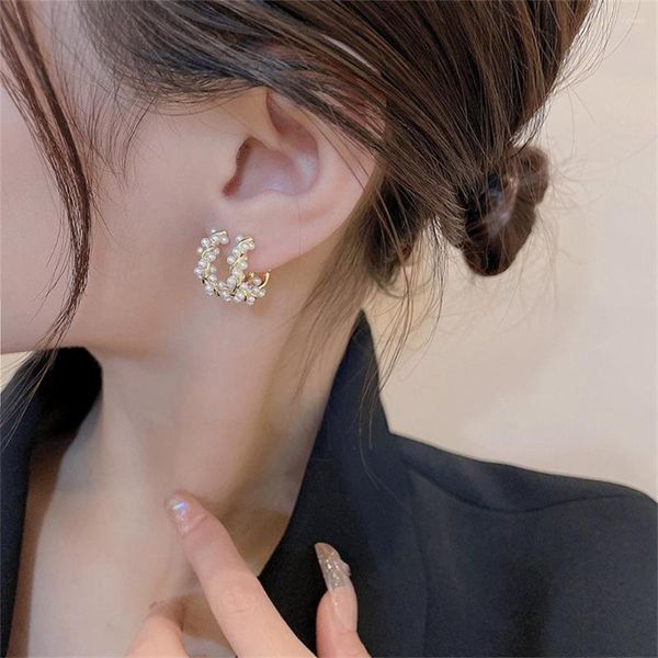 Boucles d'oreilles cerceau simulé cercle de perles pour les femmes mode Vintage japon coréen doux élégant oreille bijoux Pendientes cadeaux 2023