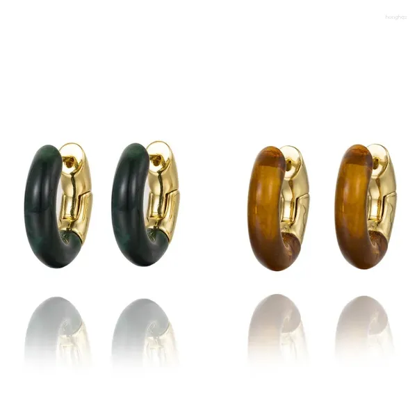 Pendientes de aro con ojos de tigre de imitación para mujer, brazalete de cristal, joyería lisa de Metal de Color dorado de 18K, resistente al agua para fiesta