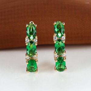 Boucles d'oreilles cerceaux Pierre vert ovale pour femmes couleur dorée métal métal