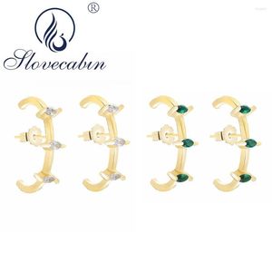 Hoop oorbellen Slovecabin 925 Sterling Silver Alani Gold Pin Earring Cuff Butterfly Clasp Correct Clear CZ Green Fine Women Sieraden