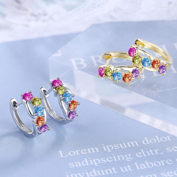 Boucles d'oreilles créoles SMTCAT romantique coloré Zircon cristaux pierres précieuses rondes pour les femmes mariage 925 bijoux en argent Sterling