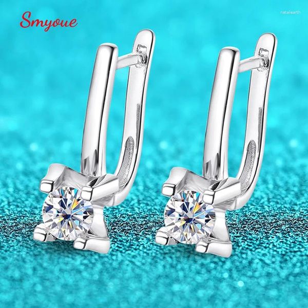 Pendientes de aro Smyoue chapados en rodio de moissanita de 0,5 CT para mujer, joyería de plata de ley 925 para boda, fiesta para niñas GRA