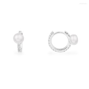 Boucles d'oreilles créoles SOELLE Fashion Real 925 Sterling Silver White Mini With Pearls Cubic Zirconia Stones Women Jewelry