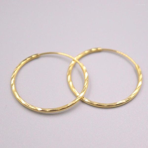 Boucles d'Oreilles Créoles Solides Or Jaune 18Kt Femme Figure Laser 2.1-2.5g 27 1.5mmn