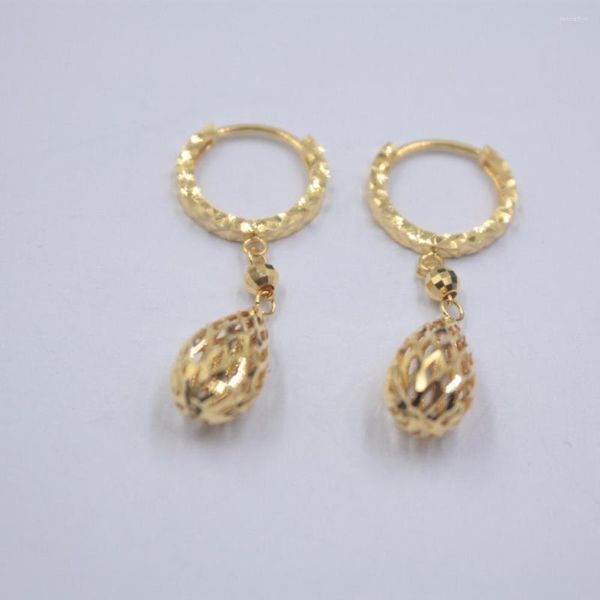 Boucles d'oreilles créoles solide véritable or jaune 18 carats chance boule creuse 2.4-2.7g 35x13mm femmes cadeau de mariage