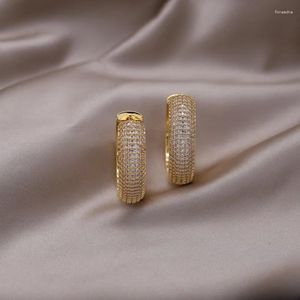 Boucles d'oreilles créoles Design sud-coréen, bijoux à la mode plaqué or 14K, rond en Zircon de luxe, accessoires de soirée élégants pour femmes