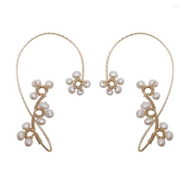 Boucles d'oreilles créoles scintillantes Imitation perle cristal feuille suspendus crochet d'oreille poignets grimpeur pas de Piercing bijoux pour les femmes