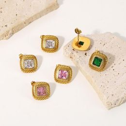 Hoepel oorbellen vierkante kubieke zirkonia Stud roestvrij stalen sieraden 18k goud lint kleurrijk roze wit smaragd zirkon eearrings dame