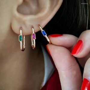 Boucles d'oreilles créoles carré blanc bleu Rose rouge vert Zircon en forme de U pour les femmes CZ Piercing Cartilage Huggie boucle d'oreille