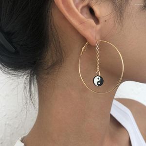 Boucles d'oreilles de cerceau srcoi cool gros cercle rondes cercles cerceaux avec tai-chi cin pendant d'￩quilibre classique yin yang r￩tro r￩tro cr￩atif bijoux