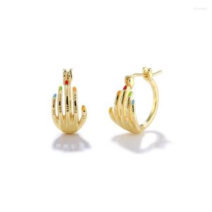 SRCOI – boucles d'oreilles créoles créatives pour femmes, bijoux simples de tous les jours, cadeau en émail, geste de doigt, Huggie, 2023