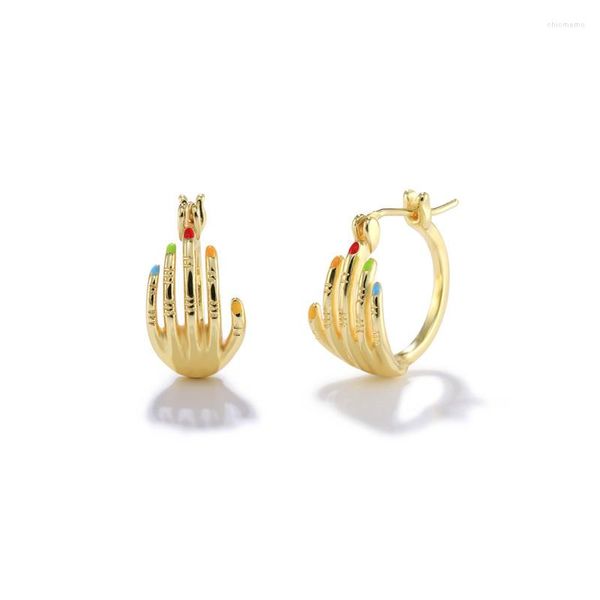 SRCOI – boucles d'oreilles créoles créatives pour femmes, bijoux simples de tous les jours, cadeau en émail, geste de doigt, Huggie, 2023