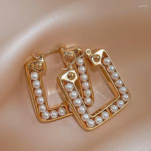 SRCOI – boucles d'oreilles créoles en fausses perles carrées, tendance pour femmes, bijoux géométriques dorés de tempérament inhabituel, 2023