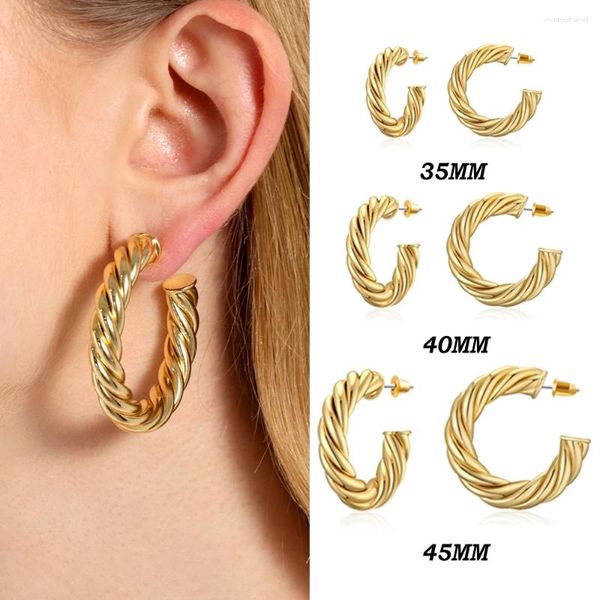 Boucles d'oreilles cerceaux en acier inoxydable 1 paire torsion en spirale pour les femmes Vintage Gold Silver Color torsadé C Forme d'oreille Bijoux en gros