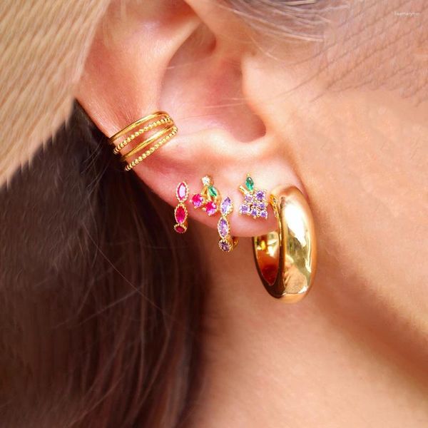 Boucles d'oreilles créoles en acier inoxydable pour femmes, zircone cubique colorée, raisin, pastèque, fruits, Cartilage, bijoux de perçage