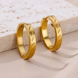 Oorringen Roestvrij Staal Geometrisch Voor Dames Bladvormig Gegraveerd Oorgesp Trending Chunky Goud Kleur Famale Anti-roest Sieraden