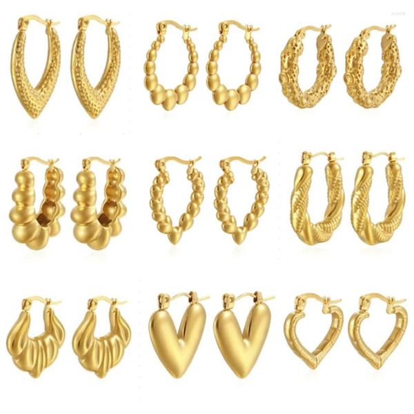 Boucles d'oreilles cerceaux en acier inoxydable Gold perle coeur torson