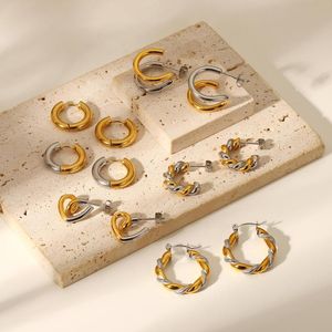 Hoepel oorbellen roestvrij staal half goud zilver 18k PVD beplating uniek ontwerp dames mode-sieraden cirkel oorbel