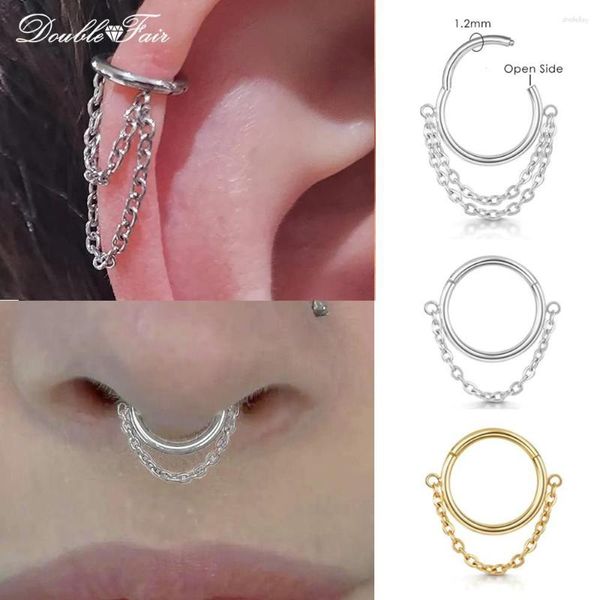 Pendientes de aro de acero inoxidable con segmento colgante, anillo para tabique con cadena, Piercing para nariz, pendiente de cartílago de oreja para joyería Unisex