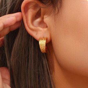 Boucles d'Oreille Créoles Acier Inoxydable Bijoux Rétro Vintage Texture Martelé Dorée Pour Femme Quotidien