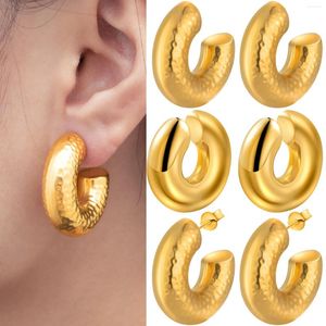 Boucles d'oreilles cerceaux Cercle rond en acier inoxydable pour femmes Gold PVD Clip d'oreille plaquée