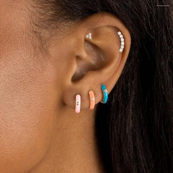 Boucles d'oreilles créoles acier inoxydable rond multicolore cristal zircone petit Huggie Cartilage boucle d'oreille Tragus Piercing bijoux
