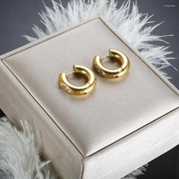 Boucles d'oreilles créoles en acier inoxydable rond Zircon pour femmes fille Anti allergique PVD plaqué or bijoux étanches cadeau en gros