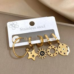 Hoepel oorbellen roestvrij staal set voor vrouwen retro boho piercing oor manchetten stud drop bungelen sieraden accessoires