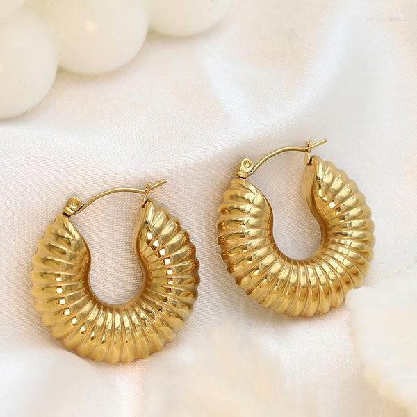 Pendientes de aro con forma de croissant grueso de acero inoxidable para mujer, joyería de círculo trenzado chapado en oro de 18 quilates