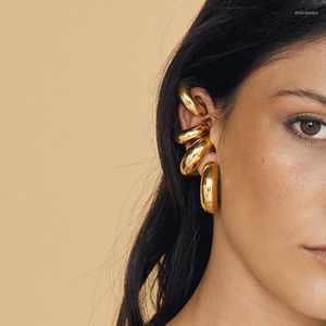 Boucles d'oreilles cerceau en acier inoxydable Tube cylindrique épais creux pour les femmes pince à oreille gros métal géométrique rond bijoux de mode
