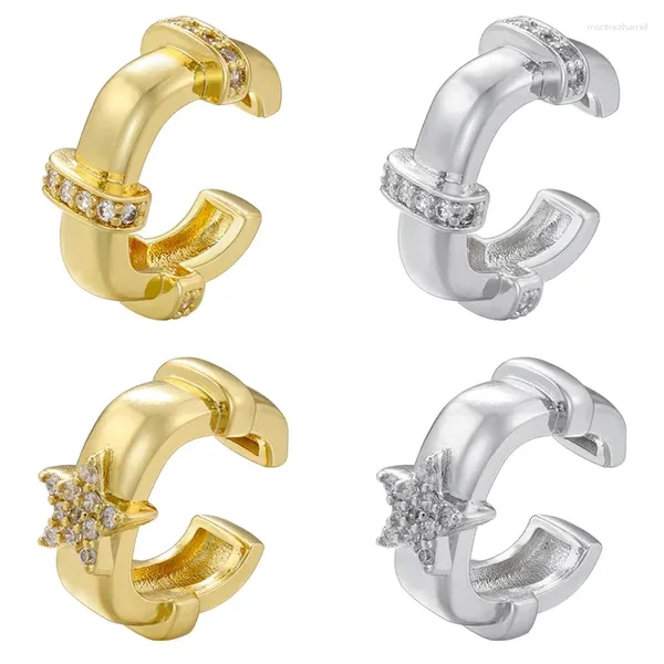 Boucles D'oreilles Créoles Étoile Clips D'oreille Géométrie Poignets Carrés Micro Pavé Zircone Cubique Cristal Cartilage Boucle Pour Cadeau Femme 2 Paires