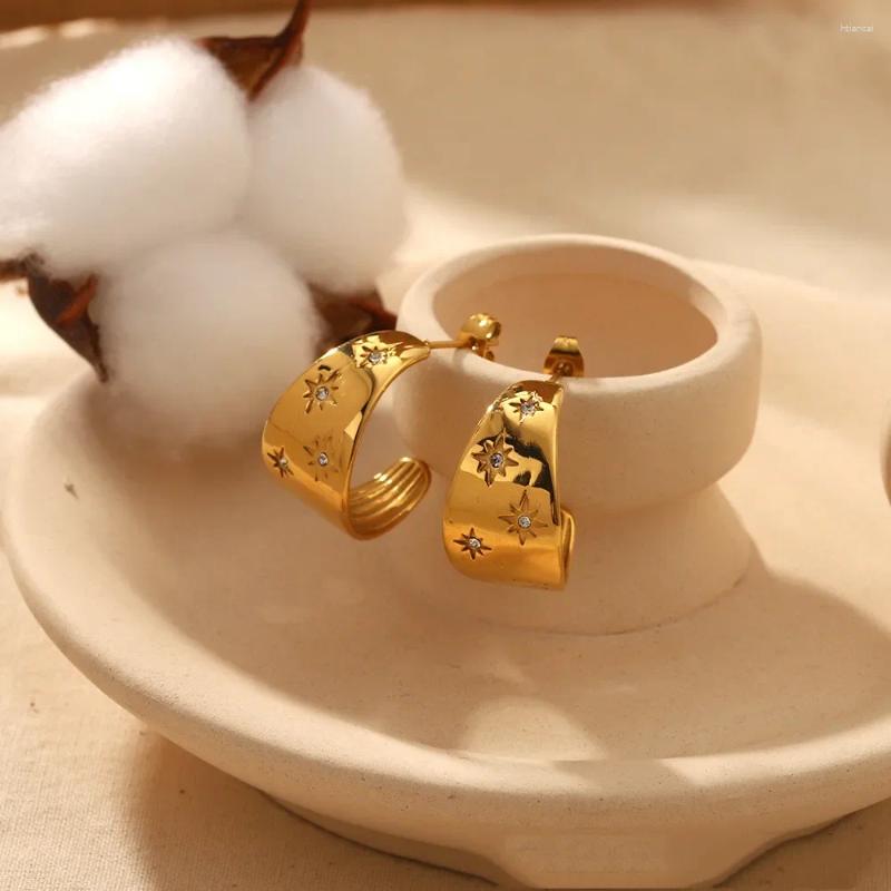 Brincos de argola estrela incrustada para mulheres menina aço inoxidável minimalista piercing brinco 2024 jóias presente aretes de mujer