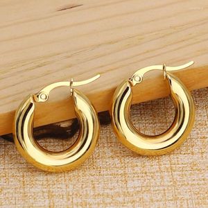 Boucles d'oreilles cerceaux en acier Gold Tone Femmes Chunky Hoops Gift Bijoux Fashion Bijoux en acier inoxydable Round lisse épais 20 mm 25 mm206t