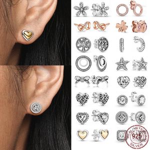 Boucles d'oreilles créoles en argent Sterling 925 pour femmes, bijoux en forme de cœur, en Zircon cubique, rond, marguerite, fleur, Trio, S925, bijoux originaux à la mode