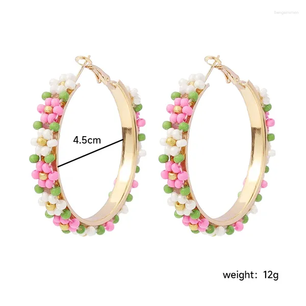 Pendientes de aro con pendientes de gran círculo personalizado para mujer joyas de flores coloridas con cuentas hechas a mano