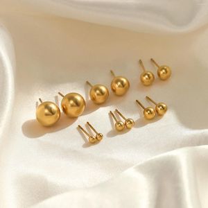 Boucles d'oreilles créoles élégantes et simples, plaqué or 18 carats, perle ronde, boule en acier inoxydable 304, clou d'oreille pour femmes, bijoux à la mode