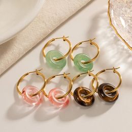Boucles d'oreilles créoles d'été Chic, pendentif en forme de donut épais, en acier inoxydable, cercle en pierre naturelle pour femmes, Punk Huggie, boucle d'oreille, bijoux