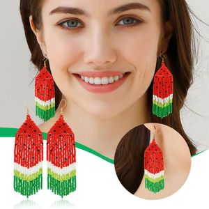 Hoepel oorbellen zomer overdreven hand geweven tassel Boheemse vakantiestijl rijstkralen watermeloen fruit oorringen hoepels