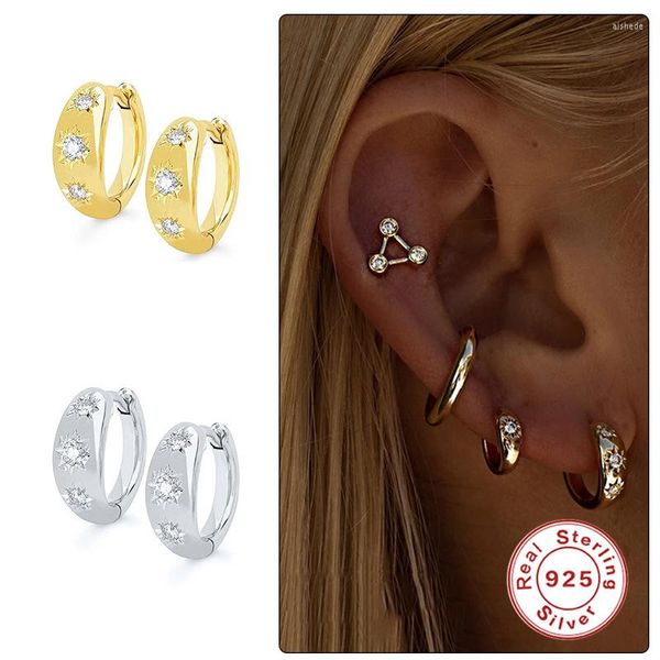Boucles d'oreilles créoles été amour 925 argent Sterling étoile octogonale boucle d'oreille en or pour les femmes bijoux Vintage accessoires de mode cadeau rétro